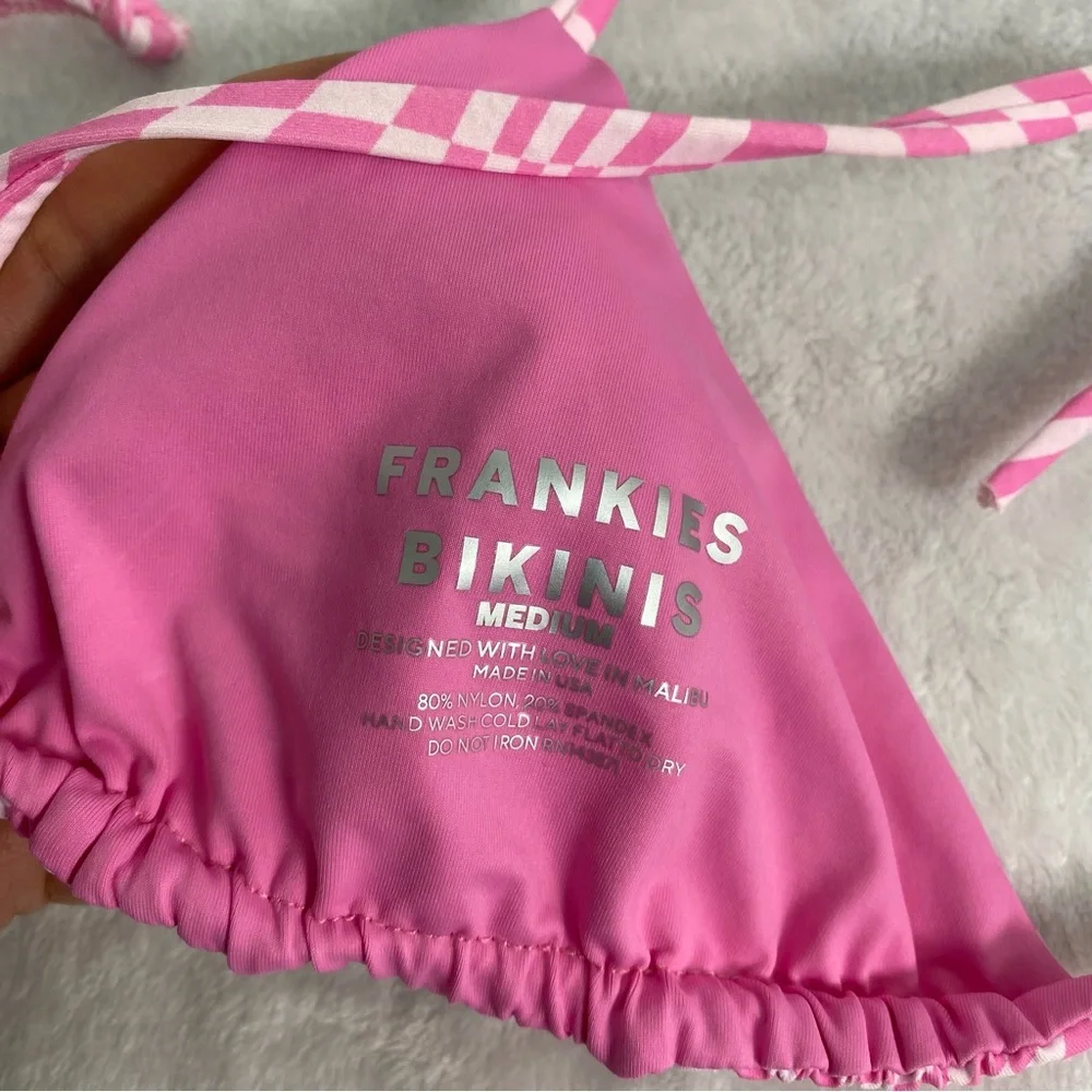 Frankie's Bikinis Pink Checkered Swimsuit Set Morrison Pattern Side-tie Bottoms